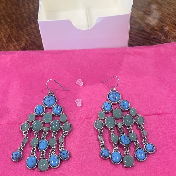 Turquoise and Green Chandelier Earrings - Picture 3 of 3